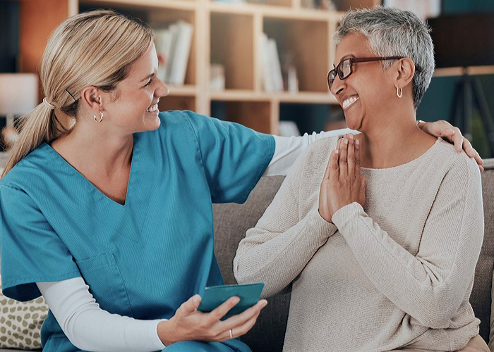 Senior patient is happy with her therapist