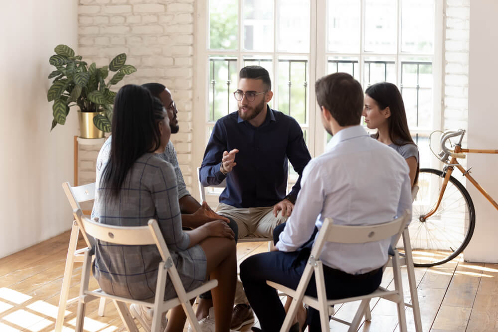 Group of people having a conversation